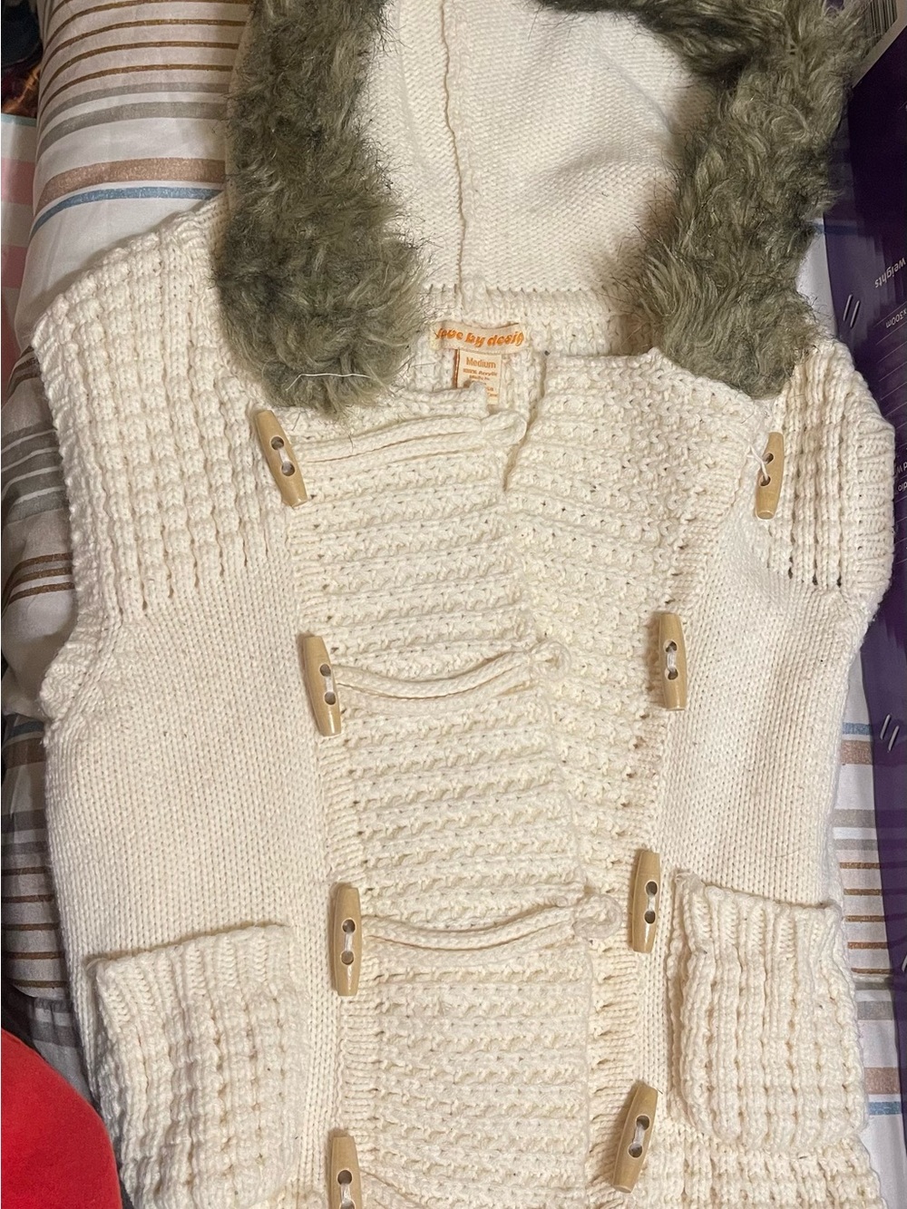 Love By Design Cream Hooded Toggle Vest with Faux-Fur Trim